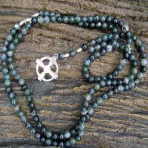 Long Moss Agate Paidirean / Céile Dé cross